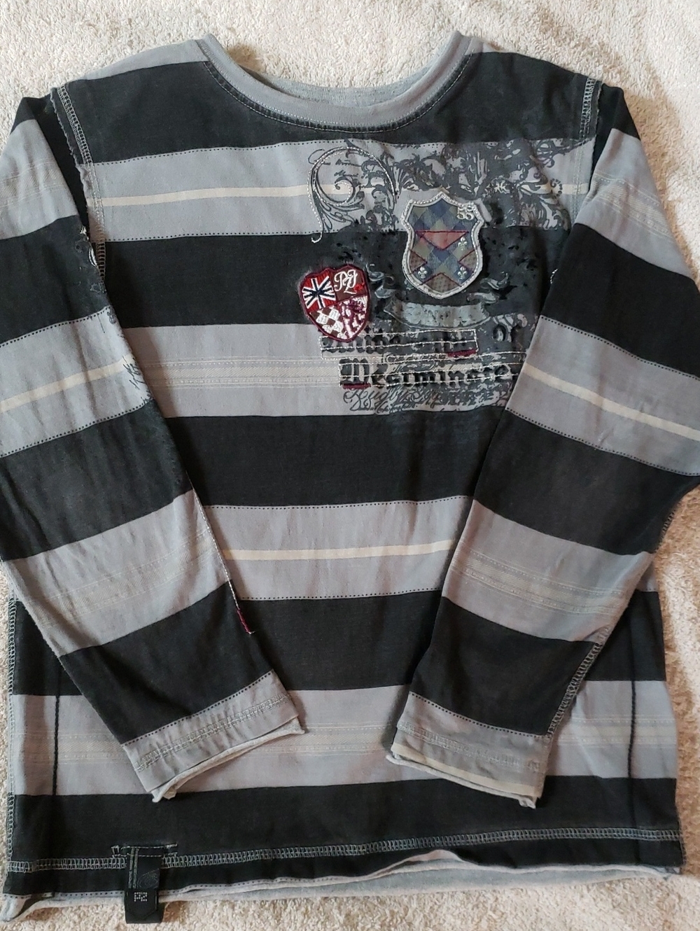 Point Zero Black and Gray Striped Long Sleeve Tee